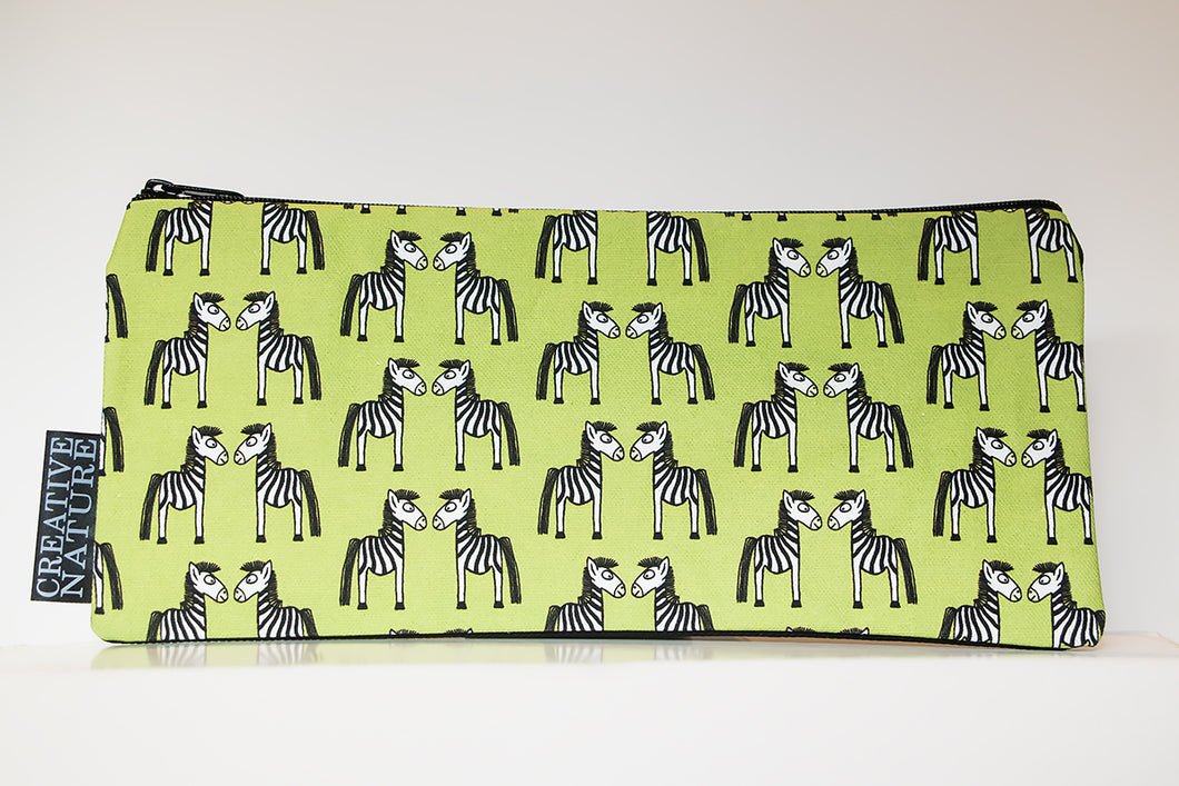 Long Pencil Bag | Curious Creatures | Green Zebra